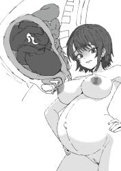 1girls anatomy breasts censored cross_section female fetus hands_on_hips hololive legs_together monochrome mosaic_censoring mupe_ex nipples oozora_subaru pregnant pussy ready_to_pop short_hair spinal_cord umbilical_cord uterus virtual_youtuber wide_hips x-ray