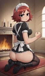 ai_generated ass bigmic145 black_eyes boots breasts eyeshadow female female_only freckles freckles_on_face kim_pine maid maid_uniform medium_breasts netflix red_hair scott_pilgrim scott_pilgrim_takes_off solo solo_female thighhighs