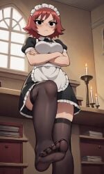 ai_generated ass bigmic145 black_eyes breasts eyeshadow female female_only foot_fetish freckles freckles_on_face kim_pine maid maid_uniform medium_breasts netflix red_hair scott_pilgrim scott_pilgrim_takes_off solo solo_female thighhighs