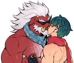 anthro big_daddy_(zenless_zone_zero) big_pecs closed_eyes gay kiss lighter_(zenless_zone_zero) male male_focus male_only mammal mature_anthro mature_male muscular muscular_anthro muscular_male nipple_play nipples no_visible_genitalia nude pecs red_body schizoid suid suina sunglasses sus_(pig) yaoi zenless_zone_zero