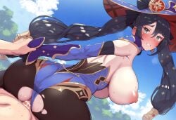 ai_generated big_breasts boris_(noborhys)_(style) eldelaia genshin_impact mona_(genshin_impact) nipples penetration sex torn_clothes