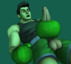 1boy 3d 3d_(artwork) boxers boxing_gloves gay horns little_mac male masturbation muscular muscular_male nintendo orgasm penis solo solo_male super_smash_bros. testicles