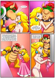 1boy 1girls balls bbmbbf blush bowser breasts comic erection female kissing male male/female mario_(series) nintendo nipples palcomix penis princess_peach the_mushroom_kingdom_secret_(comic)