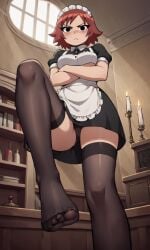 ai_generated ass bigmic145 black_eyes breasts eyeshadow female female_only foot_fetish freckles freckles_on_face kim_pine maid maid_uniform medium_breasts netflix red_hair scott_pilgrim scott_pilgrim_takes_off solo solo_female thighhighs