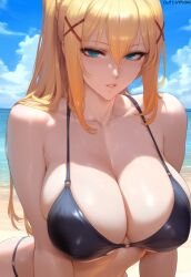 1girls ai_generated bangs bare_shoulders beach bikini black_bikini black_swimsuit blonde_hair blue_eyes blue_sky blush braid breasts clavicle cleavage clothing cloud curvaceous curvaceous_female curvaceous_figure curvy curvy_figure darkness_(konosuba) day female female_focus female_only hair_between_eyes hair_ornament huge_breasts hydrolis999 inviting inviting_to_sex kono_subarashii_sekai_ni_shukufuku_wo! large_breasts long_hair looking_at_viewer navel o-ring o-ring_bikini ocean outdoors parted_lips ponytail presenting presenting_ass presenting_breasts presenting_hindquarters presenting_pussy sand seductive seductive_look seductive_smile sidelocks sky solo swimsuit thighs tied_hair voluptuous voluptuous_female water wet x_hair_ornament