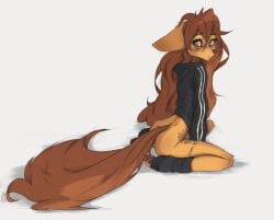 1girls apogee apogee_(tinygaypirate) brown_eyes brown_fur brown_hair canine cute dog_ears dog_girl earring earrings female fluffy_tail freckles fur furry furry_female furry_only long_hair looking_at_viewer solo tail tattoo thighs tinygaypirate