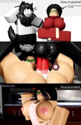 3d :3 anthro anthro_on_human anthro_penetrating anthro_penetrating_human apron apron_only big_ass big_balls big_belly big_breasts big_penis black_hair breast_growth bred breeding clothed college_student cum cum_in_pussy cum_inside english_text fertilization fucked_into_submission furman_(nonalterna) furry furry_balls glasses green_eyes housewife impregnation kitchen lactating lactation large_ass large_balls large_belly large_breasts mating_press neck_tuft nonalterna ovum pancake pregnancy_tally pregnant roblox romance skull_face sperm_meets_ovum spread_legs submissive submissive_female swollen_belly vaginal_penetration wagging_tail watermark white_shirt wife