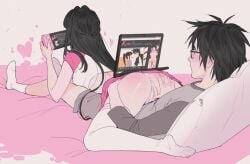 bed casual casual_sex clothed gaming hand_on_butt incest lacryboy laptop laying_on_person nintendo_switch on_bed panties playing_videogame rubbing_pussy rubbing_pussy_through_clothing skirt skirt_lift stockings tagme thighhighs video_games