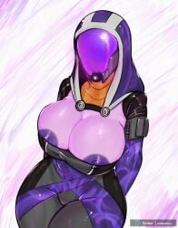 alien_girl bodysuit hidden_face huge_breasts ladydexo_(artist) masked_female mass_effect purple_skin quarian tali'zorah_nar_rayya