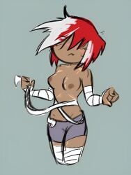 breasts color colored humanized object_shows oc red_and_white_hair silly_c0unt_(artist) solo tits_out topless