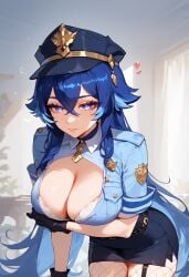 ai_generated fishnet_legwear fishnet_stockings fishnets genshin_impact layla_(genshin_impact) police police_uniform