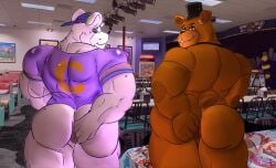 2023 2boys 2d 2d_(artwork) 2d_artwork anthro anus ass backwards_baseball_cap baseball_cap bear beefy big_ass big_butt cafeaubandage chuck_e_cheese chuck_e_cheese_(franchise) crossover digital_art digital_drawing_(artwork) digital_media_(artwork) five_nights_at_freddy's freddy_(fnaf) furry furry_male hat himbo male mascot mr._munch muscles muscular muscular_anthro muscular_male rat rodent top_hat ursid ursine