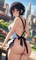 ai_generated anus apron apron_only ass ass big_ass looking_at_viewer looking_back myaim original_character public_nudity pussy tagme wet_body