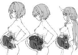 3girls anatomy ange_katrina breasts cross_section female fetus horns intestines long_hair monochrome mupe_ex nijisanji nipples pointy_ears pregnant pregnant_with_multiples pregnant_with_twins rindou_mikoto short_hair spinal_cord spine umbilical_cord uterus x-ray yuhi_riri