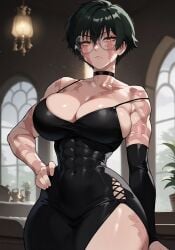 abs ai_generated ass ass_bigger_than_head big_ass big_breasts big_butt black_dress choker cleavage dominant_female fat_ass female_only femdom fit_female glowing_eyes golden_eyes goth goth_girl gothic gothified hand_on_hip hourglass_figure huge_breasts huge_thighs jujutsu_kaisen looking_down_at_viewer mommy muscular_female pout pouting pouty_lips recolor shiny_skin short_hair_female slim_waist thiccwithaq_(ai_style) thick_ass thick_thighs thighs_bigger_than_head tiny_waist tomboy wide_hips zenin_maki