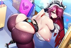 ai_generated fishnet_legwear fishnets huge_ass huge_breasts nun nun's_habit rosaria_(genshin_impact)