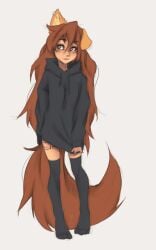 1girls apogee apogee_(tinygaypirate) breasts brown_eyes brown_fur brown_hair canine cute dog_ears dog_girl earring earrings female fluffy_tail freckles fur furry furry_female human humanoid long_hair looking_at_viewer piercing small_breasts solo tail tattoo thighs tinygaypirate