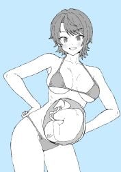 1girls bikini breasts female fetus hands_on_hips hololive legs_together monochrome mupe_ex oozora_subaru pregnant ready_to_pop short_hair smile umbilical_cord virtual_youtuber wide_hips x-ray