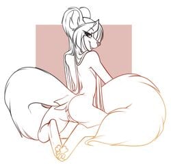 anthro ass canid canine female hair kneeling looking_back mammal nude pussy restricted_palette smile solo the_search_for_lost_wings