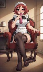 ai_generated ass bigmic145 black_eyes blowjob breasts dildo eyeshadow female female_only foot_fetish freckles freckles_on_face kim_pine maid maid_uniform medium_breasts netflix red_hair scott_pilgrim scott_pilgrim_takes_off solo solo_female thighhighs