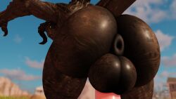 16:9 3d_(artwork) anthro anus ass back_spikes balls big_balls big_butt black_claws brown_anus brown_balls brown_body butt_shot butt_tattoo claws deathclaw digital_media_(artwork) enclave_(fallout) enclaw_(willie_piv) fallout fingers genitals glistening glistening_balls glistening_butt glistening_genitalia glistening_penis hi_res horn huge_butt long_horn looking_at_viewer looking_back male microsoft monster nude penis pink_penis presenting presenting_hindquarters puffy_anus pupils reptile roblox scalie simple_background sky skyscape slit_pupils solo spikes spikes_(anatomy) star tail tattoo text watermark widescreen willie_piv yellow_eyes