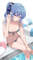 1girls bare_skin bikini blue_hair coha350 female hololive hololive_japan hoshimachi_suisei looking_at_viewer shy small_breasts solo swimsuit tagme virtual_youtuber