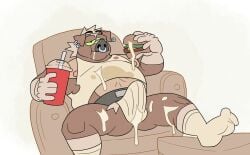 animated anthro balls beer_belly big_belly boner bulge bunbunny_(artist) clothing cum cum_through_clothes eating erection erection_under_clothes fat furry gif hog male male_only orgasm penis sitting smallsrabbit solo solo_male sus_(pig)