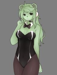 1girls bear bear_ears breasts bunnysuit cleavage clothed female female_only flavor_frenzy green_fur green_hair grey_background headset legweat leotard long_hair matcha_(flavor_frenzy) medium_breasts roblox roblox_game self_upload solo taiyakix_ thighs