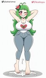 ai_generated clothed_female feet female green_hair hands_behind_head long_hair pink_eyes pointy_chin smile vannamelon vannamelon_(copyright) virtual_youtuber wink