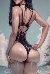 1girl 1girls ai_generated ass ass_focus bathing dark_hair large_ass lips long_hair one-piece_swimsuit presenting_ass solo swimsuit the_incredibles violet_parr wet