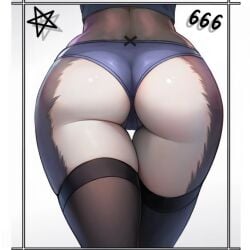 ai_generated anthro ass_focus back_view blue_panties completely_nude gray_fur hellhound helluva_boss large_ass loona_(helluva_boss) nude panties