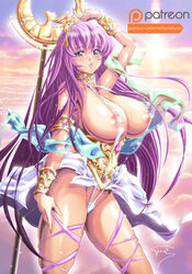 1girls areolae athena_(saint_seiya) big_breasts blue_eyes breasts clothing deity female female_only goddess hair large_breasts long_hair nipples pale-skinned_female pale_skin purple_hair revealing_clothes saint_seiya saori_kido seductive shounen_jump solo tuan-hollaback very_long_hair