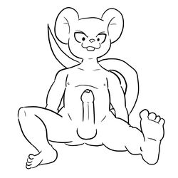 animated anthro balls becoming_erect boner dragon_ball dragon_ball_super erection flaccid hi_res humanoid_penis male male_only mammal monochrome mouse nude penis quitela rodent simple_background sitting solo tailwag uncut unknown_artist