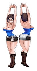 1girls armpits big_ass big_breasts blue_eyes boots brown_hair capcom curvy dbd dead_by_daylight female female_only highres jill_valentine jill_valentine_(julia_voth) muscular_armpits raidouzero resident_evil resident_evil_3 short_hair skirt solo_female thick_thighs tube_top tubetop wide_hips