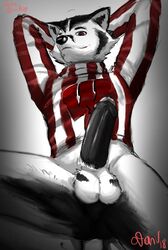 animal_genitalia anthro badger bucky_badger erection fur hi_res humanoid_penis male mammal mustelid musteline penis simple_background siriusandpyri smile solo wisconsin