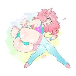 1boy androgynous anthro anus balls_in_panties enjoipandas femboy furry furry_ears furry_only furry_tail girly pink_eyes pink_fur pink_hair solo trap