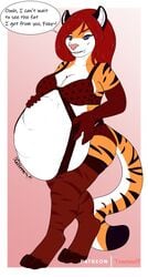 anthro belly big_belly clothing felid female female_pred female_prey holding_belly legwear lingerie mammal mature_female oral_vore pantherine serona_shea solo stockings tenewuff thick_thighs tiger voluptuous vore