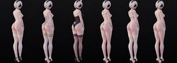 3d arhoangel ass back blender blindfold breasts bunny_ears bunnygirl bunnysuit corset female high_heels highres leotard model_sheet nier nier:_automata nipples short_hair sideboob solo standing thighhighs thong white_hair yorha_2b