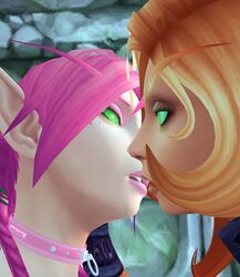 3d blood_elf dickgirl esue intersex kissing outdoors shikron warcraft world_of_warcraft