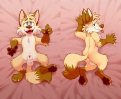 animal_genitalia anthro backsack balls bed dakimakura_design flip_(flipyart) flipyart from_behind_(disambiguation) hi_res lying male male_focus male_only on_back sheath solo