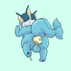 1:1 2021 3_toes anal anal_pregnancy ass azzyyeen backsack balls blue_background blue_balls blue_body blue_perineum eeveelution egg egg_from_ass egg_laying feet feral genitals leaning_on_wall looking_away male male_only male_vaporeon nintendo nude perineum pokémon_(species) pokemon pregnant pregnant_male rear_view simple_background solo toes vaporeon video_games