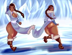 1girls avatar_the_last_airbender bottomless cleavage clothed clothing dark-skinned_female dark_skin dress female female_only huge_ass human katara kerodash large_breasts no_panties pussy solo straight_hair thick_thighs wide_hips