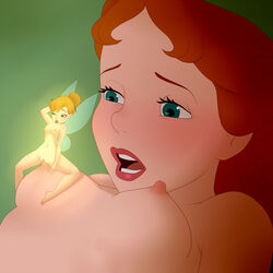 2girls accurate_art_style blonde_hair blue_eyes blush breasts brown_hair disney fairy fairy_wings female hand_on_head lesbian long_hair looking_at_another masturbation moaning multiple_girls naked nipple_play nipples one_eye_closed open_mouth peter_pan_(disney) pixie pussy pussy_juice_stain rebeccarains short_hair size_difference small_breasts tinker_bell vaginal_masturbation wendy_darling wings yuri