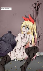 after_rape bcguro blonde_hair blood blue_eyes bullet corpse cum cum_in_pussy dead death decomposition female female_death gore guro kirisaki_chitoge necrophilia nisekoi ribbon shot snuff trash