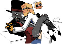 @_@ anthro black_gloves black_hat black_hat_(villainous) blush crying dr._flug_(villainous) drooling fingerless_gloves full_body gay gloves goggles hat heart lab_coat open_mouth orange_gloves sex smile suit sweat tie top_hat uncensored vest villainous