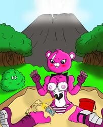 1girls anthro anthrofied areolae bear blush boots breasts cleavage cuddle_team_leader female female_only fingerless_gloves footwear forest fortnite furry gloves grenade heart large_breasts mammal nipples notarealdoctor outdoors panties pink_fur pink_nipples pink_nose sand sandbox solo striped_panties surprised tagme topless ursine voyeur watching