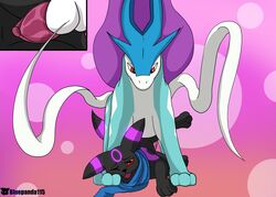 1boy 1girls 2019 alternate_color bioluminescence bluepanda115 canid canine close-up duo eeveelution erection feet female feral feral_on_feral furry glowing hair hi_res interspecies larger_male legendary_pokemon male mammal nintendo original_character paws penetration penis pokémon_(species) pokemon pokemon_(species) pokemon_gsc purple_hair pussy scarf sex simple_background size_difference smaller_female smile suicune text umbreon video_games watermark