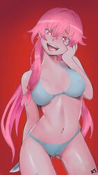 bra breasts female gasai_yuno heart-shaped_pupils knife mirai_nikki panties pink_hair pubic_hair underwear yandere