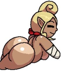 1girls ass back bandage bandaged_arm bandages big_ass big_butt bikini_tan blonde blonde_hair breasts closed_eyes curvy dark-skinned_female dark_skin female female_only huge_ass huge_butt iggy-bomb large_ass lying_down lying_on_stomach medium_breasts nintendo phantom_hourglass pixel_art pointy_ears red_scarf scarf shiny_skin sideboob smile smiling solo tan tan_lines tan_skin tanline tetra the_legend_of_zelda thick_legs thick_thighs tied_hair video_game video_games white_background wide_hips wind_waker