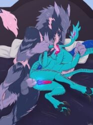 absurd_res balls bulge cannibalistic_tendencies ciril_kastion claws cobra fangs fur gills hi_res knot male male_only neck_bulge pawpads reptile saliva scales scalie sergal size_difference slit_penetration slivian snake tentacle tongue xander_(deathsquad666)